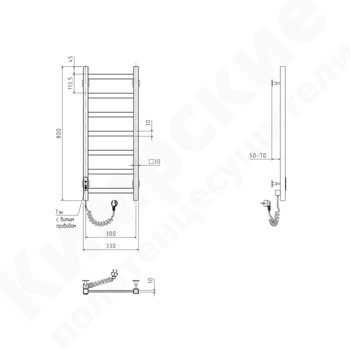Электрический полотенцесушитель кабельный узкий Аспект 300