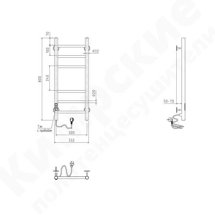Электрический полотенцесушитель кабельный узкий Прямая 300