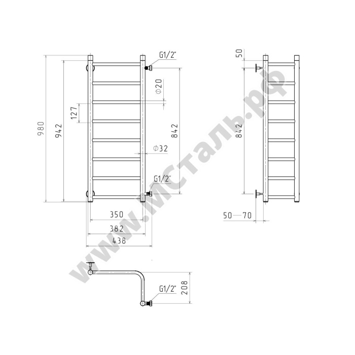 Угловая прямая с задним боковым подключением