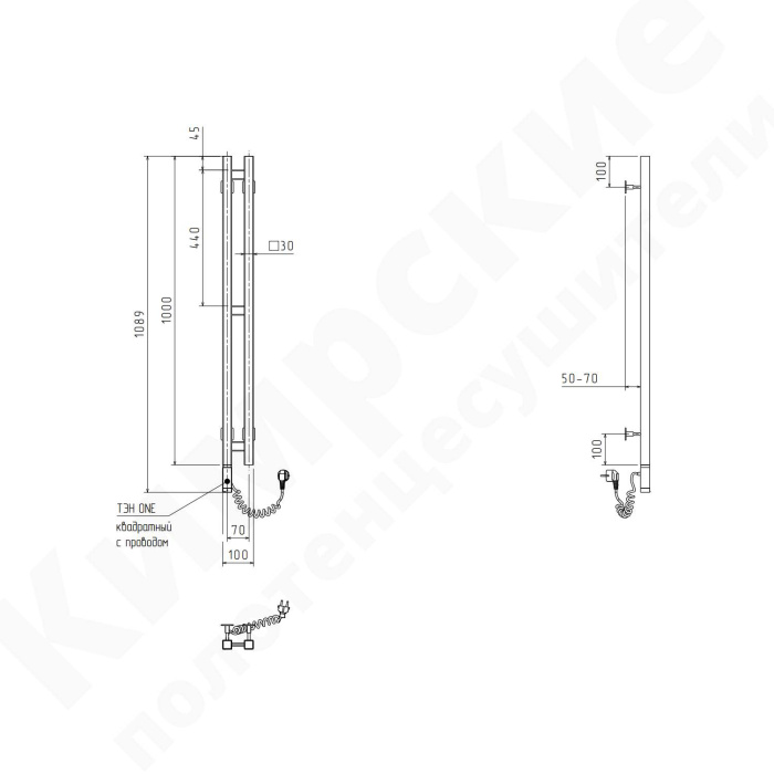 Полотенцесушитель Кант 70х1000 (электрический)