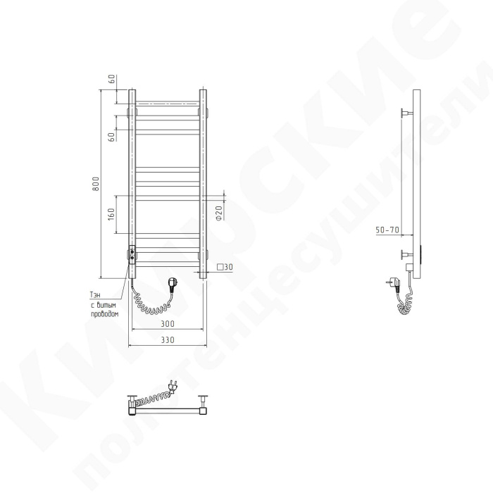 Электрический полотенцесушитель кабельный узкий Контур 300